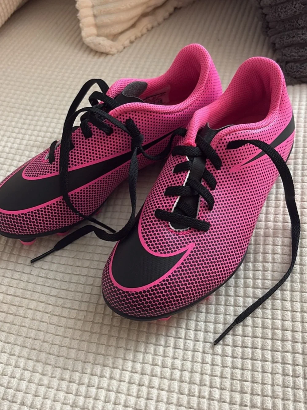 Nike Hot Pink and Black kids Athletic Soccer Cleats